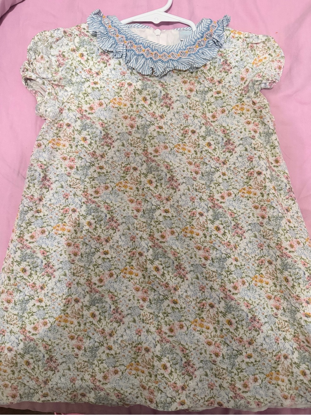 Edgehill Collection Floral Ruffle Collar Dress - White, Pink, Green, Blue